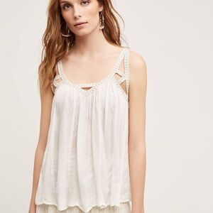 NWT Anthropologie Vanessa Cutout Gauze Tank Top Sz 6 White Cream Summer Fairy